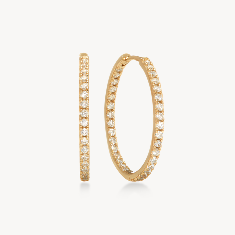 Pavé Hoop Earrings - Medium Gold
