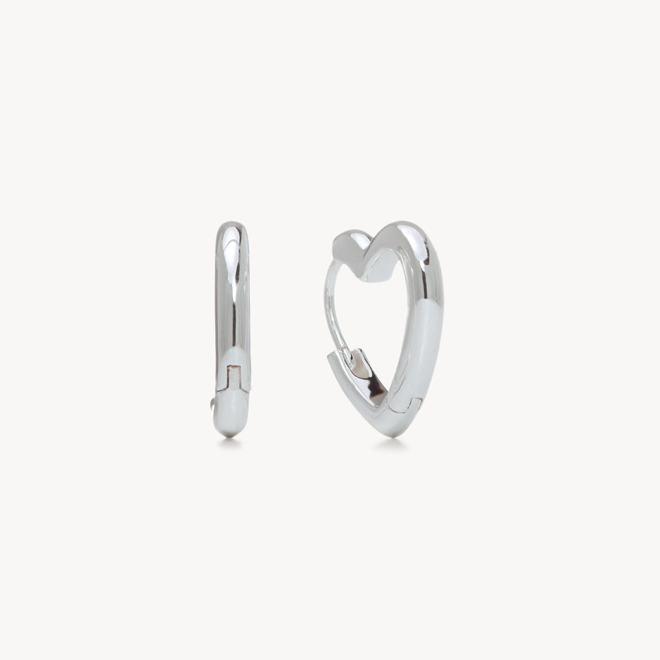 Heart Huggie Hoop Earrings Silver