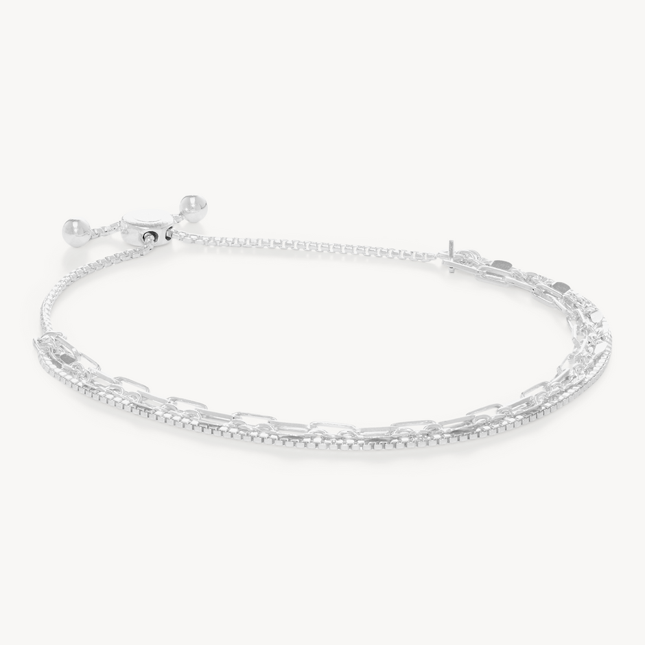 Chain Trio Strand Bracelet Silver