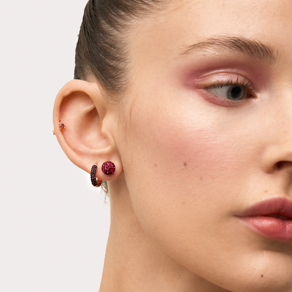Merlot Sparkle Always On Hoop Earrings on model