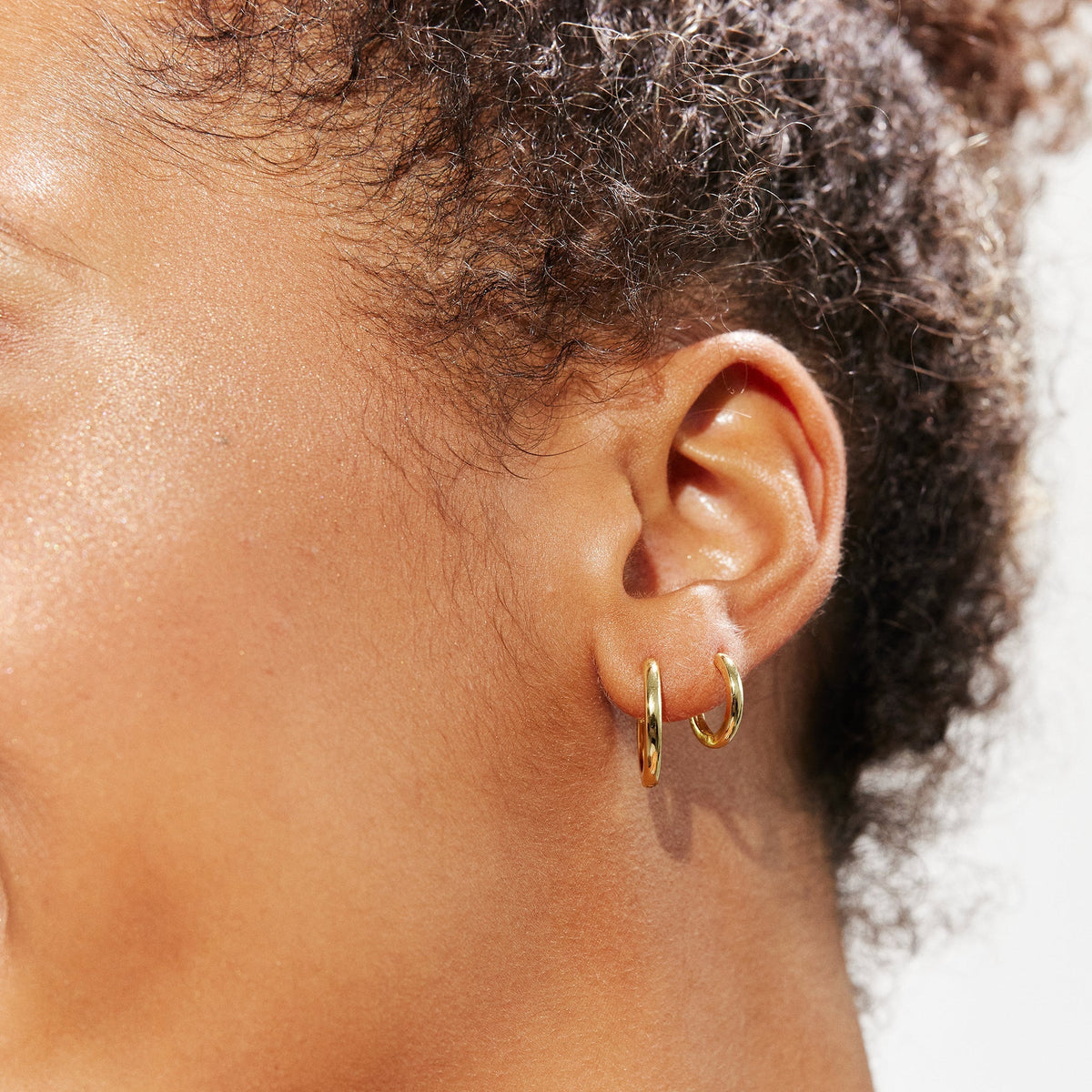 Hoop Earrings - Mini Gold on model