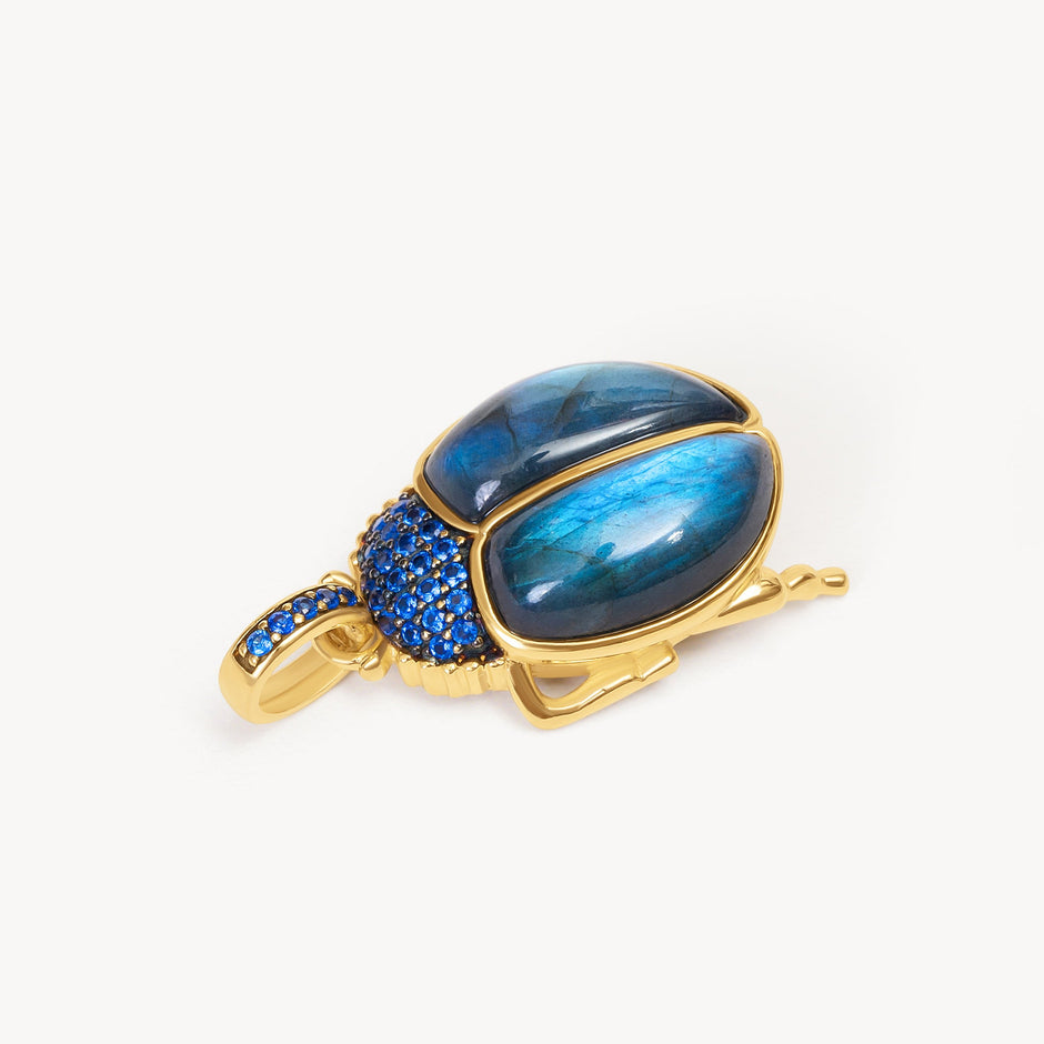 Labradorite Beetle Charm laying flat