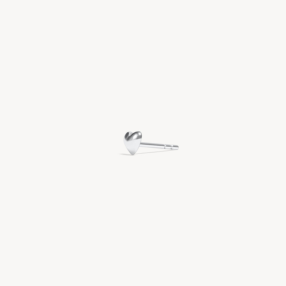 Mini Metal Heart Stud Earrings Silver angled