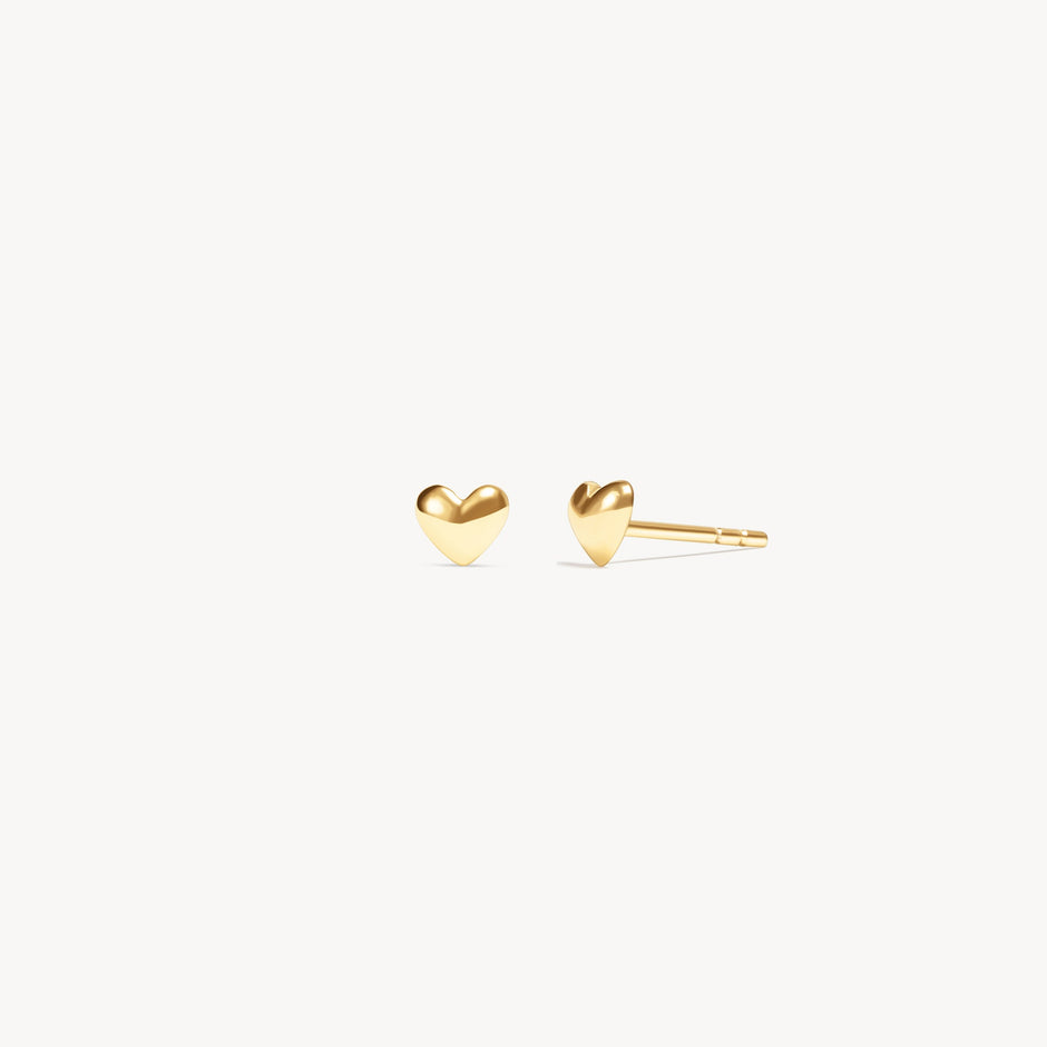 Mini Metal Heart Stud Earrings Gold Pair 