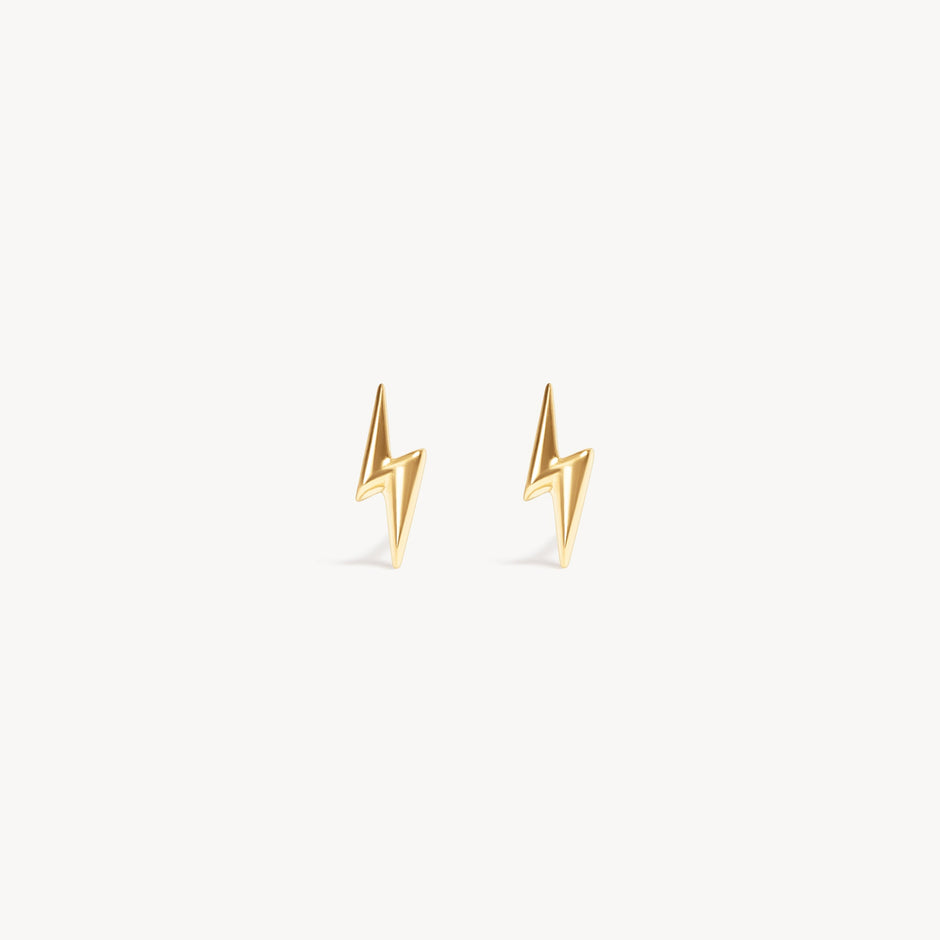Mini Metal Lightning Stud Earrings Gold Pair 