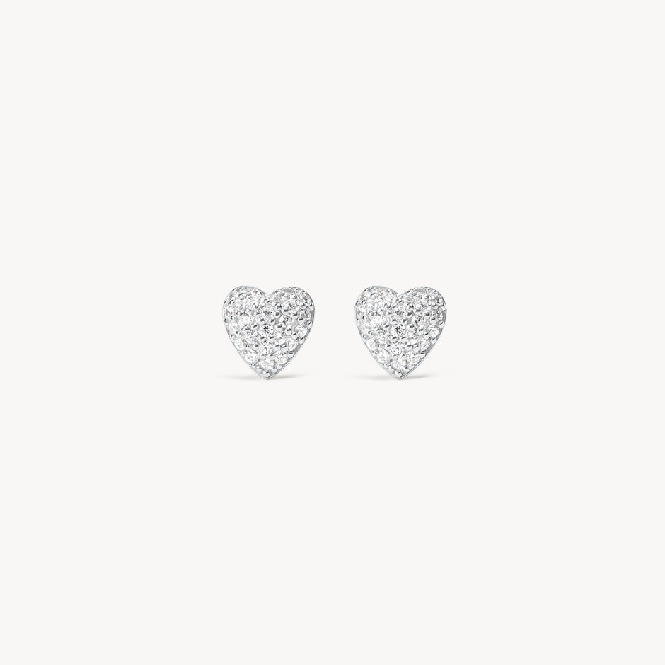 Silver Mini Pavé Heart Stud Earrings