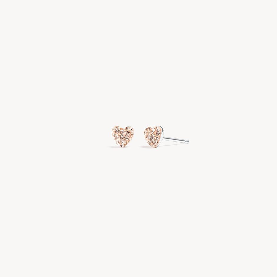 Mini Sparkle Heart Stud Earrings Rose Gold