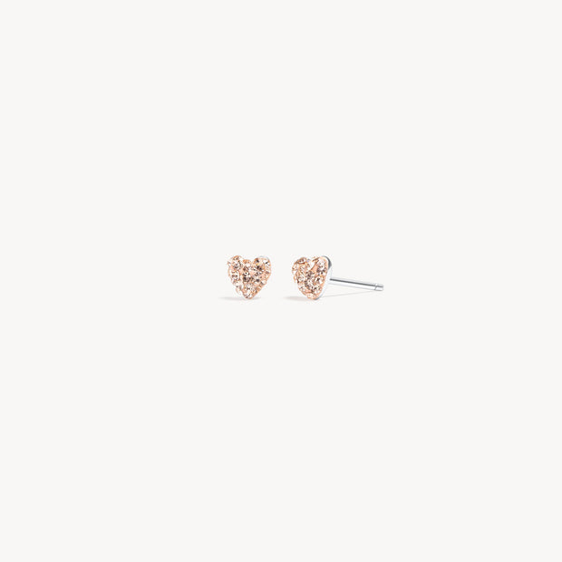 Mini Sparkle Heart Stud Earrings Rose Gold