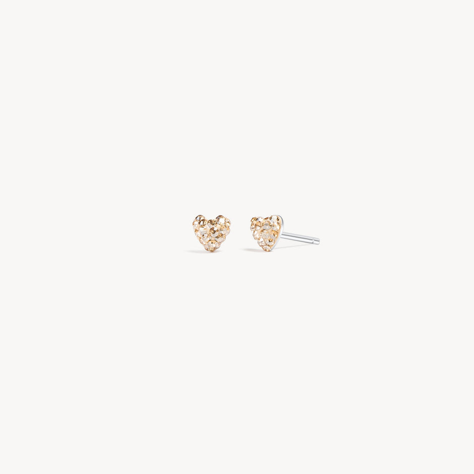 Mini Sparkle Heart Stud Earrings Soft Gold