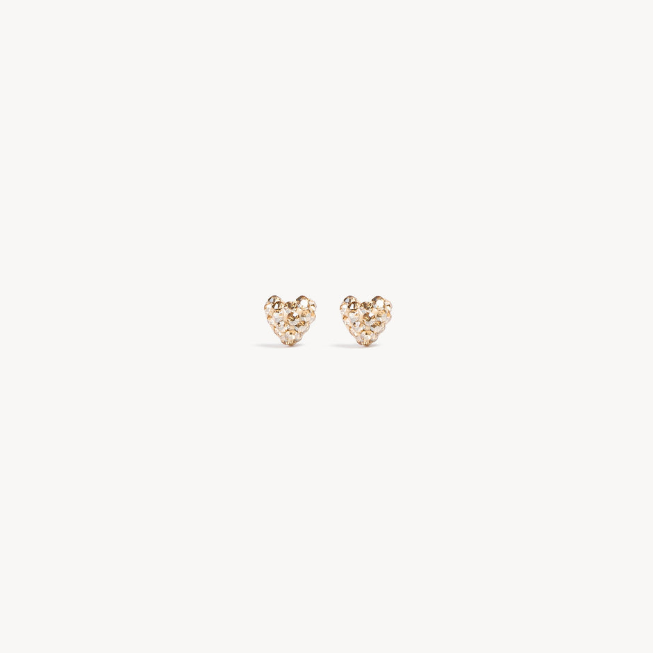 Mini Sparkle Heart Stud Earrings Soft Gold