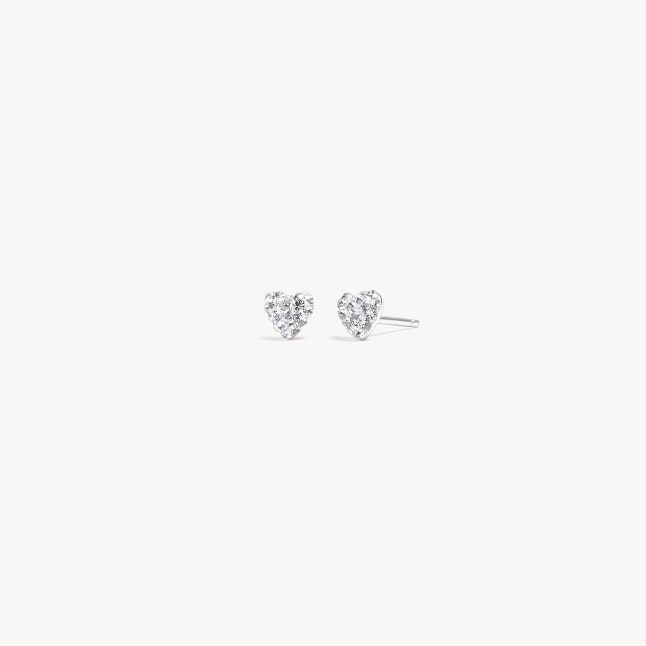Mini Sparkle Heart Stud Earrings White