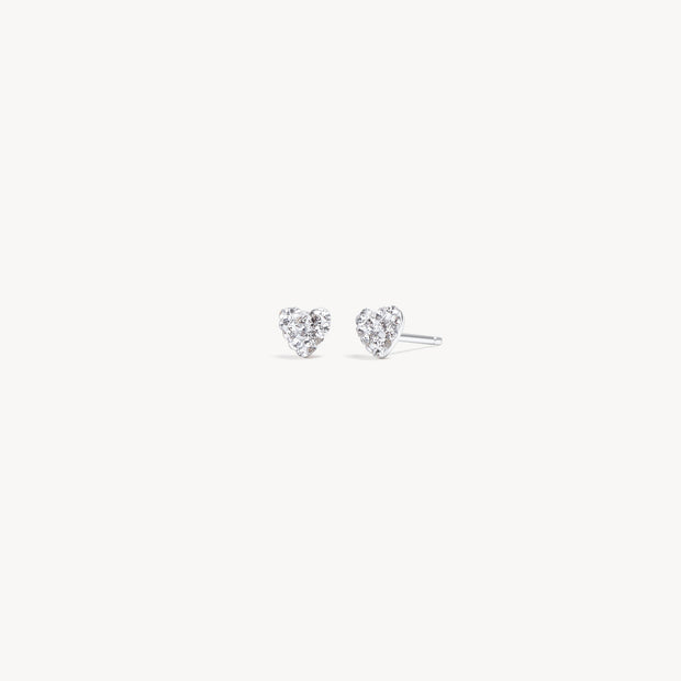 Mini Sparkle Heart Stud Earrings White