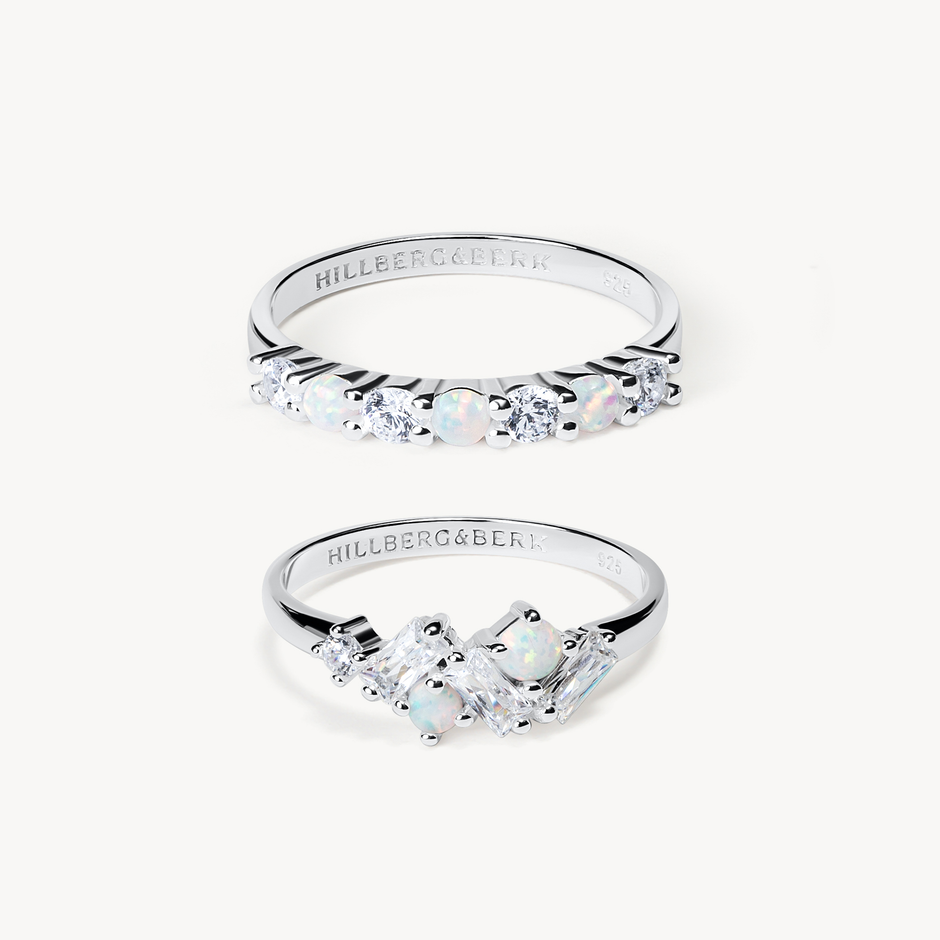 Silver Opal Ring Set