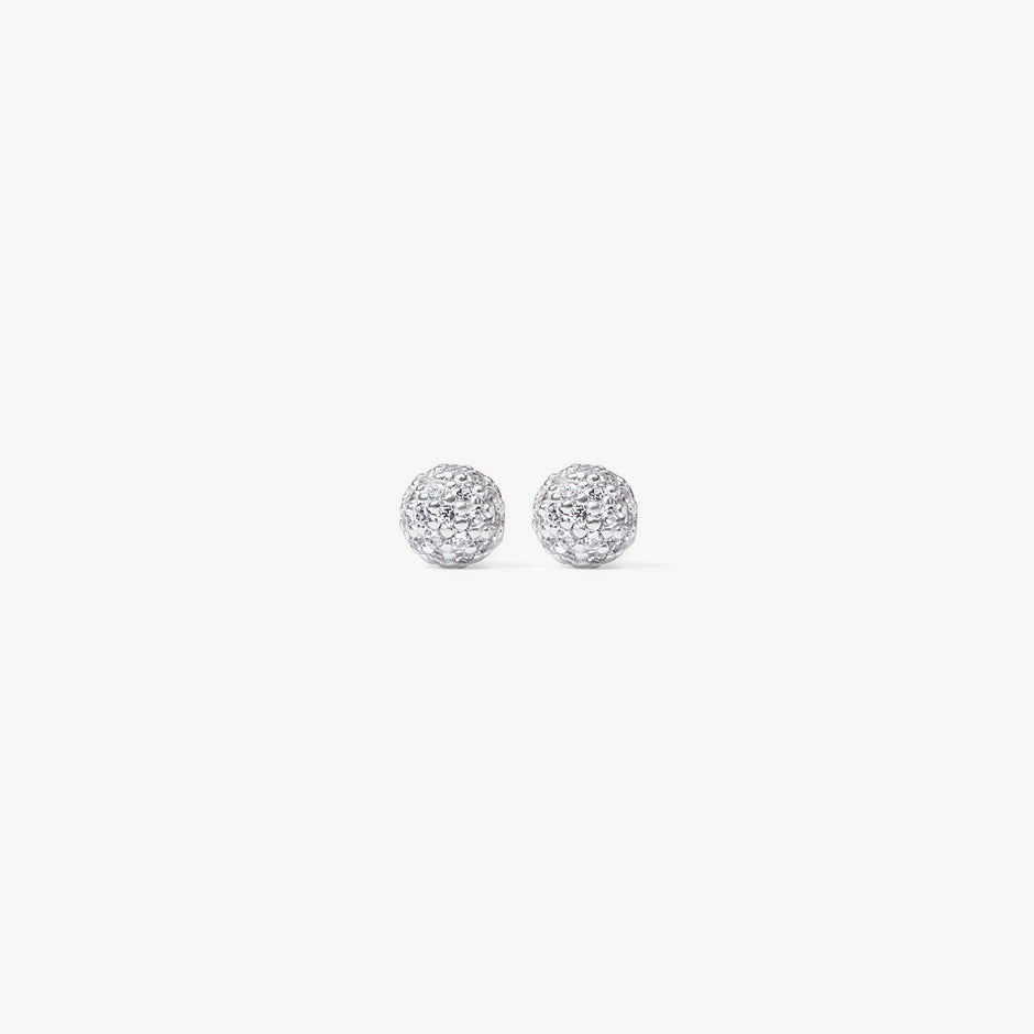 Silver Mini Pavé Ball Stud Earrings