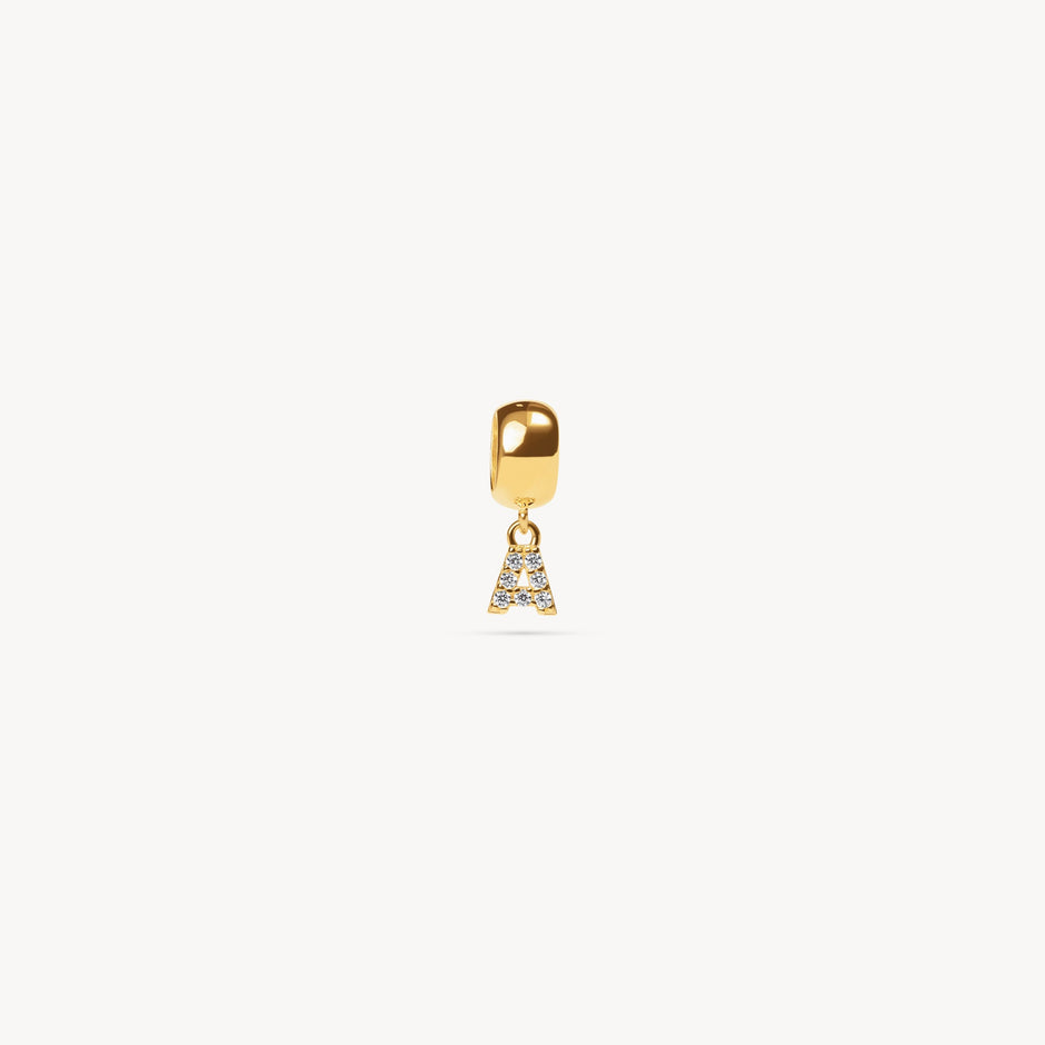 Gold Pavé Letter Bead Charm A