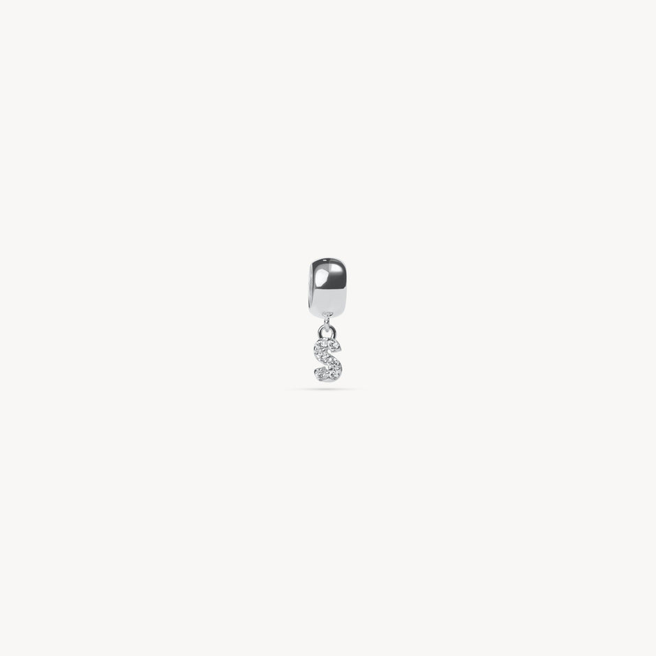 Silver Pavé Letter Bead Charm S