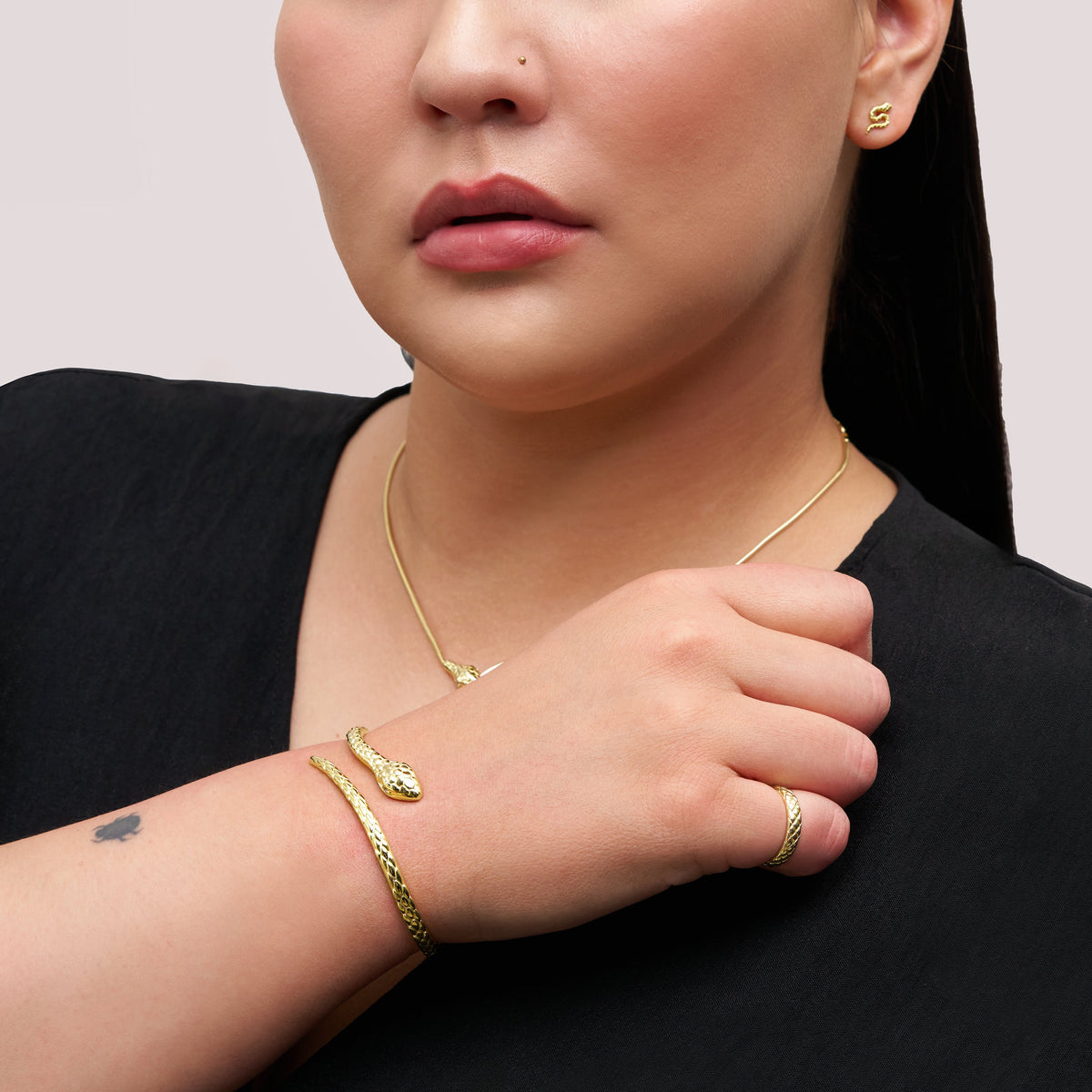 Serpent Cuff Bracelet Gold on model