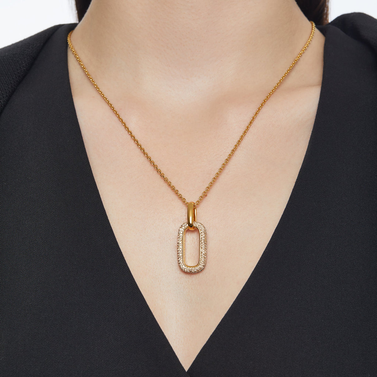 Reversible Sparkle Link Charm Soft Gold Side on model